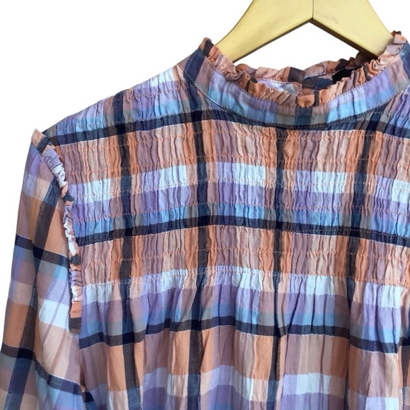 Max Jeans Plaid Long Sleeve Peasant Top NEW - Picture 3 of 7